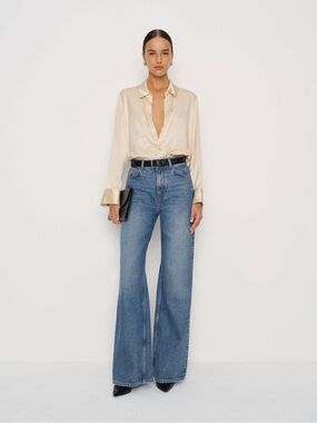 Reformation Cary Wide-Leg High-Rise Jeans in Medium Blue